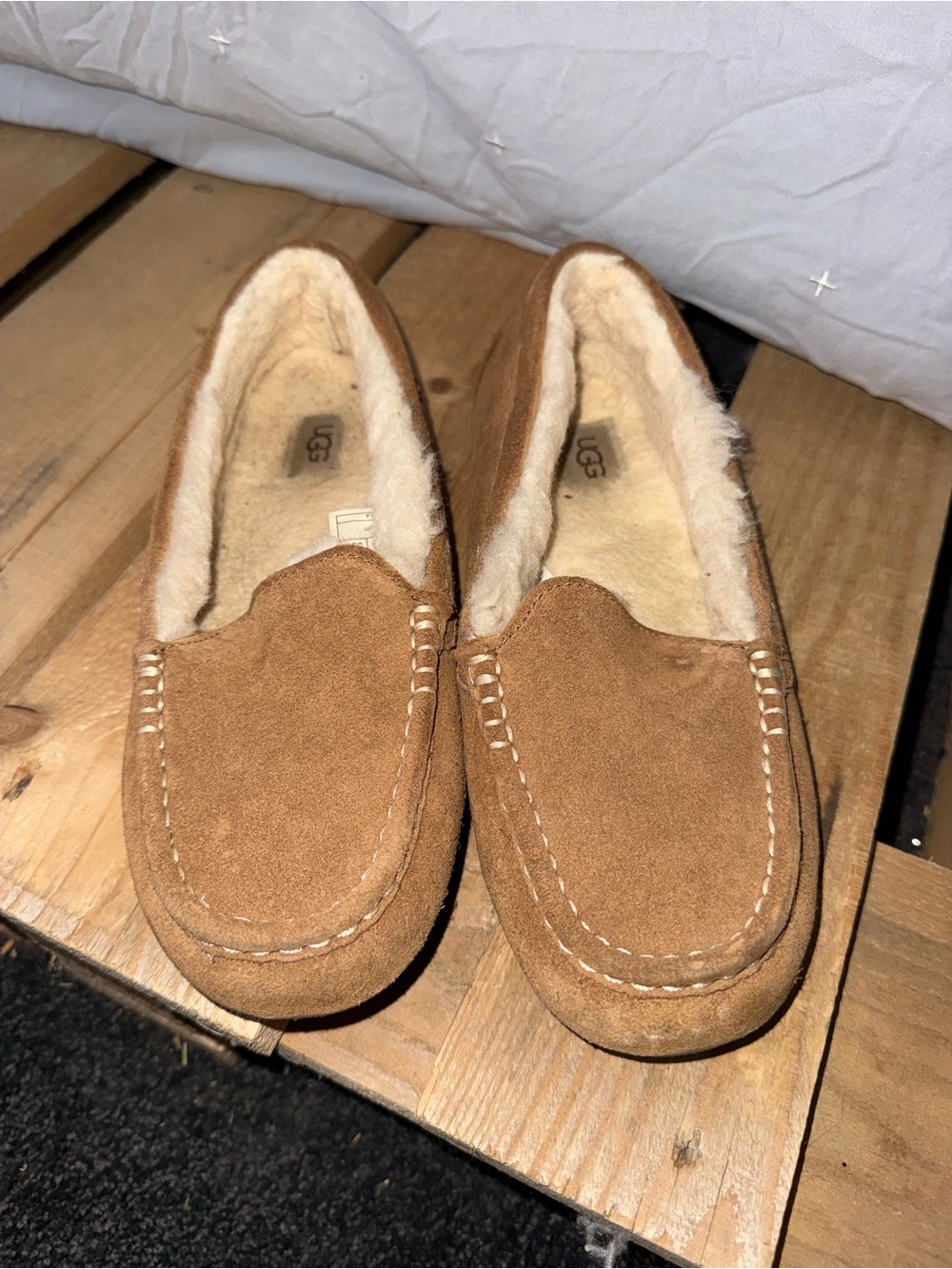 UGG Chestnut Brown Suede Shearling Moccasins